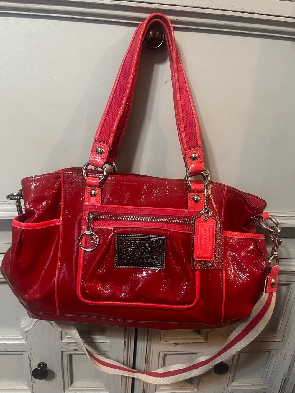 Coach  Patent leather poppy Shoulder Tote Bag.